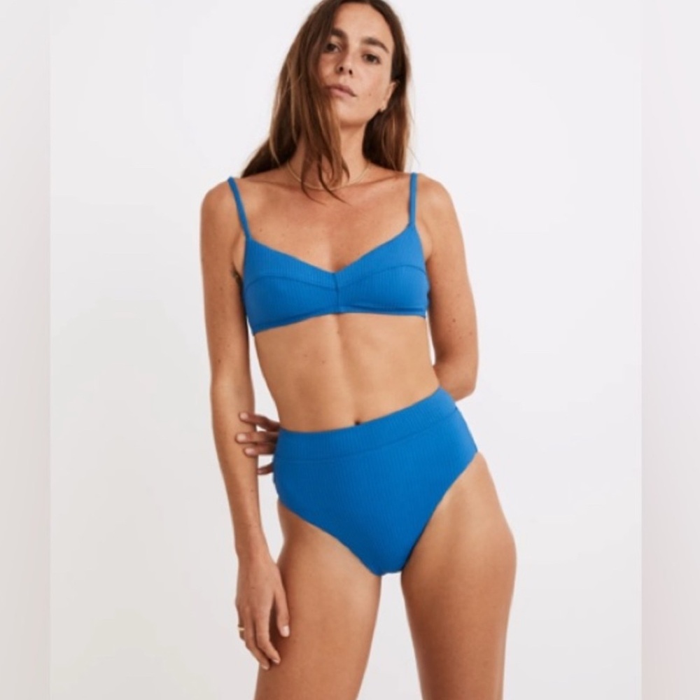 NWT Madewell Second Wave Harvey Ribbed High Cut Bikini Bottom in Riviera Coast